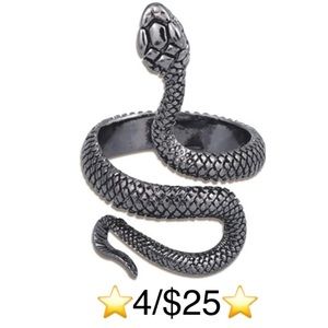 Open Style Adjustable Snake Ring, Gunmetal Silver Tone
